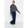 Trendyol Navy Blue Striped Sweater Bottom-Top Suit with Pants