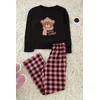 Trendyol Black 100% Cotton Teddy Bear Printed Plaid Knitted Pajama Set