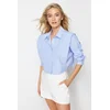 Trendyol Blue Crop Woven Shirt with Wadding on the Sleeves