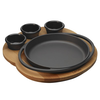 Cast iron serving platter, round, with wooden stand, 20 cm - LAVA bran