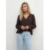 Sinsay - Viskozna twill bluza sa čipkastom završnom obradom - tamno braon