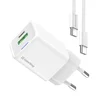 COLORWAY 1x USB-C/ omrežni polnilnik/ GaN/ PD/ PPS/ QC/ 30W/ vključen 100 cm kabel/ bela