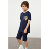 Trendyol Navy Blue Boy Printed Short Sleeve T-shirt Shorts Knitted Set Bottom-Top Set