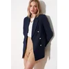 Trendyol Navy Blue Oversize Lined Double Breasted Closure Woven Blazer Jacket