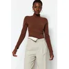 Trendyol Brown Turtleneck Snap Knitted Bodysuit