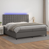 vidaXL Box spring postelja z vzmetnico LED siva 200x200cm umetno usnje