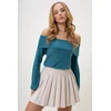 Trend Alaçati Stili Womens Oil Madonna Collar Interlock Fabric Blouse