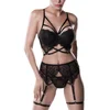 Grey Velvet Seductive Lace Bra Set with Garter 3-pcs L
