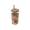 QUOKKA Quokka Cube, steklena skodelica s silikonsko površino Pink Jungle, 540ml, 40051