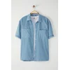 Trendyol Blue Wide Fit Short Sleeve Western Denim Jeans Shirt