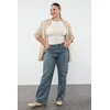 Trendyol Curve Blue Pale Effect Vintage Wide Cut Jeans