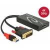 Adapter DELOCK, DVI-I 24+1 (M) na DisplayPort (Ž) + USB-A (M) napajanje, 4K, črni