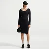 Nike Chill Knit Womens Tight Long-Sleeve Midi Mini-Rib Dress - Black - Polyester/Lyocell/Elastane