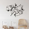 WallXpert metalni zidni ukras 5266, mapa sveta sa ružom kompasa, 98 x 75 cm, crni