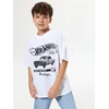 Sinsay - Pamučna oversize majica s printom Hot Wheels - belo