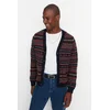 Trendyol Navy Blue Slim Fit V Neck Jacquard Knitwear Cardigan