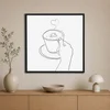 WallXpert uramljena slika na platnu Cc-K-Sy-1030, linijski crtež ruke sa šoljom kafe i srcem od pare, 60 x 60 cm