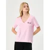 Sinsay - Pamučna majica sa V-izrezom - pastelno roze