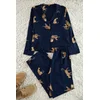 Trendyol Navy Blue Tiger Patterned Viscose Woven Pajama Set