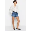 Trendyol Dark Blue Slit Detailed High Waist Denim Shorts