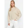 Trendyol Stone Crew Collar Regular Fit Embroidered Fleece Inside Knitted Sweatshirt