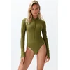 Trendyol Khaki Zippered Long Sleeve Regular Swimsuit