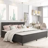 Vidaxl Boxspring postelja temno sivo blago 200x200 cm