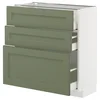 METOD / MAXIMERA Podni element s 3 fioke, bela/Axstad sivozelena, 80x37 cm