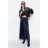 Trendyol Navy Blue Pleated Maxi Stretchy Knitted Skirt