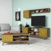 Hanah Home Set TV komoda i klub sto Inci, 4 komada, Orah-žuti