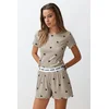Trendyol Mint Heart Motto Printed Elastic Detail Ribbed Knitted Pajamas Set