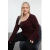 Trendyol Curve Plum U Neck Flounce Hem Knitwear Sweater