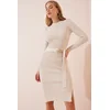 Happiness Istanbul Womens Cream Crew Neck Lycra Sweater Dress