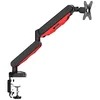 Gaming desk mount for single monitor with height adjustable gas spring. Deskmount with clamp or grommet. Monitor up to 9kg, VESA 75x75 or 100x100mmUSB