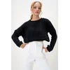 Trend Alacati Stili Ženska bluza dugih rukava Alc-X13135, Okrugli izrez, Crna