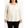 Plus size bluza z okroglim ovratnikom, bela