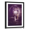 Plakat s paspartujem volk v mesečini - 30x45 silver