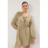 Trendyol Khaki Mini Woven Tied Linen Blend Beach Dress