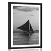 Plakat s paspartujem čudoviti sončni zahod ob morju v črnobeli varianti - 30x45 black