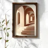WallXpert uramljena MDF slika NAL185-70, lukovi i stepenice u bež i breskva tonovima, 50 x 70 cm
