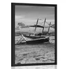 Plakat ladjice ob sončnem zahodu v črnobeli varianti - 40x60 black