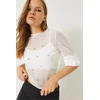 Bianco Lucci Ženska bluza na kratake rukave 60284020, Okrugli izrez, Bela