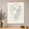 WallXpert uramljena slika na platnu Cc-D-Ah-1040, linijski ženski portret zatvorenih očiju sa grančicom, 70 x 95 cm