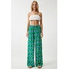Happiness Istanbul Womens Green Blue Patterned Loose Viscose Palazzo Trousers