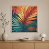 WallXpert uramljena slika na platnu Cc-K-Ah-1002, tropski list u narandžastim i tirkiznim tonovima, 80 x 80 cm