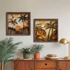 WallXpert set uramljenih MDF slika DOS081-33, palme i sunce u toplim zemljanim tonovima, 2 x 34 x 34 cm