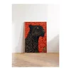 WallXpert uramljena slika 115274, crni leopard na crvenoj pozadini, 30 x 40 cm, ram u boji prirodnog drveta