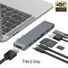 KJB Razdelilnik USB-C 7 v 1 s HDMI 4K, PD in čitalnikom kartic 2T, 7 v 1, siv