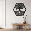 WallXpert metalni zidni ukras 5193, drvo života sa korenjem u šestougaonom ramu, 71 x 76 cm, crni