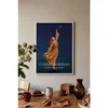 WallXpert uramljena slika 115229, žena u narandžastoj haljini pruža ruku ka mesecu, 50 x 70 cm, beli ram